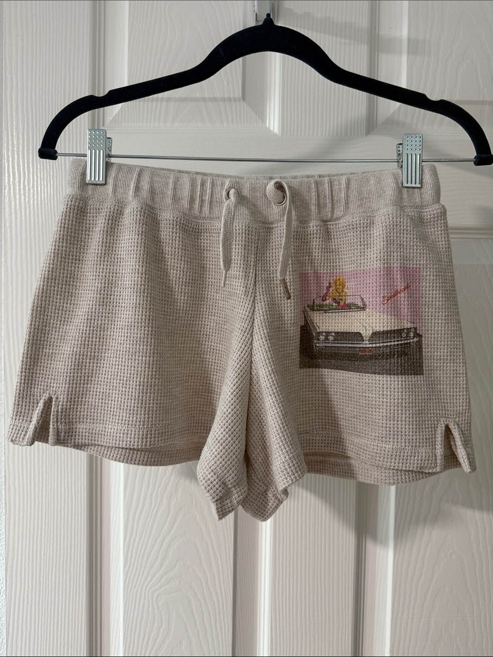 Boys Lie Beige Waffle Knit Drawstring Shorts with Graphic